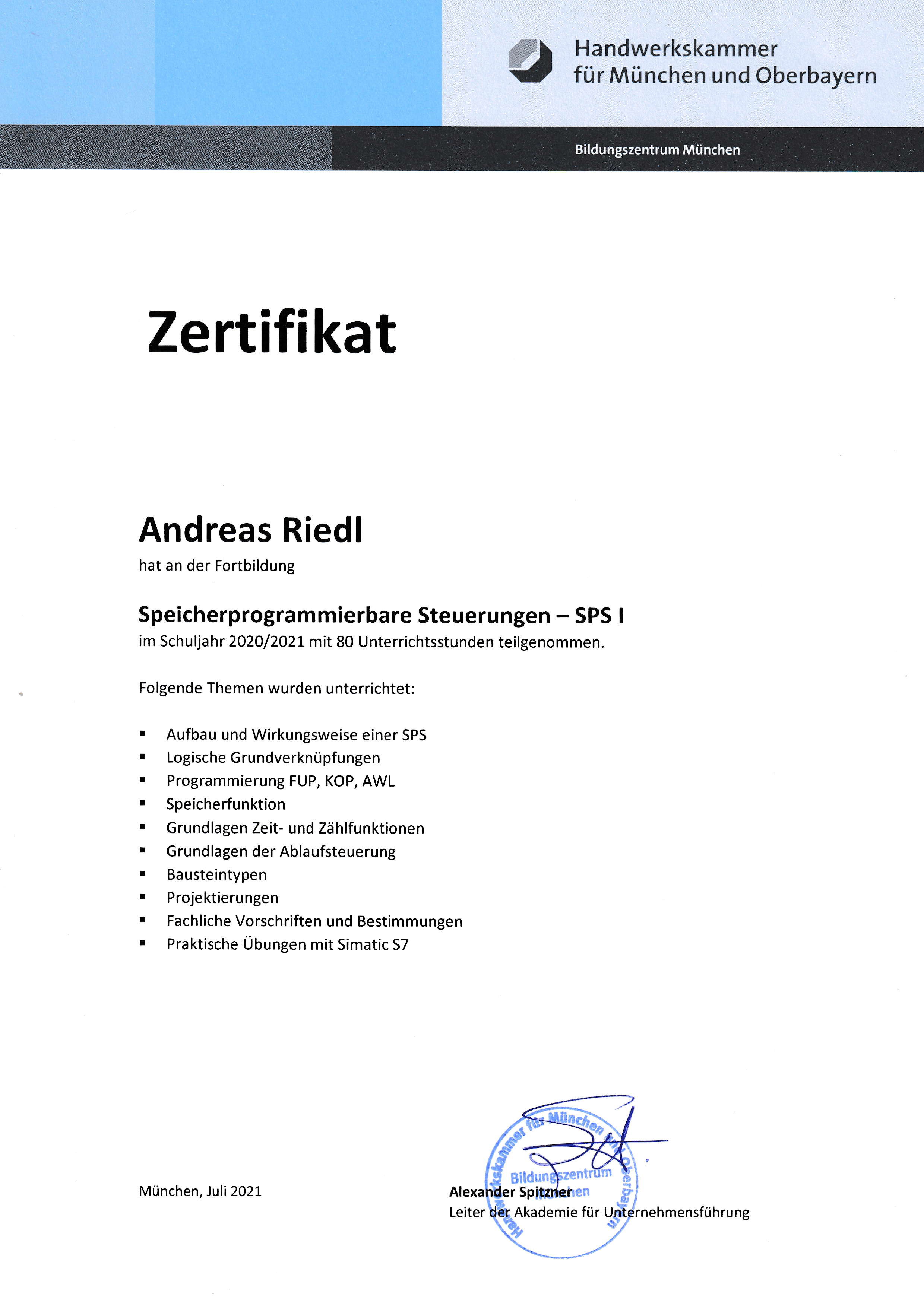 SPS Zertifikat