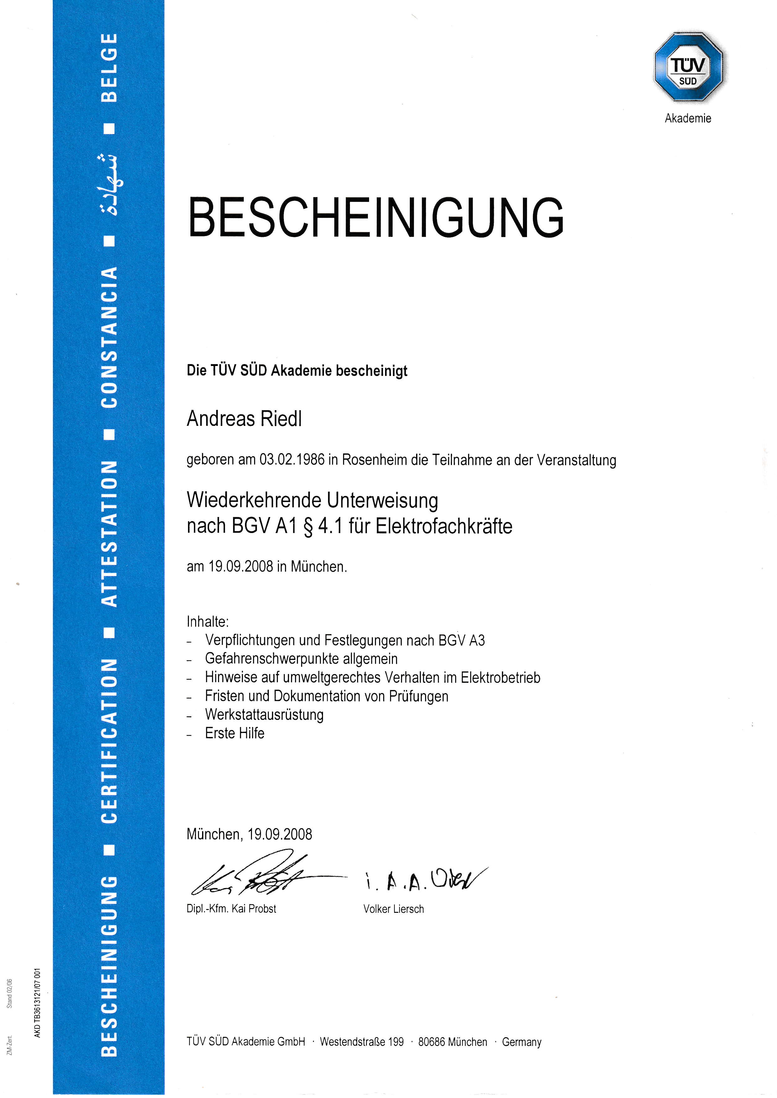 Wiederkehrende Prüfung Zertifikat